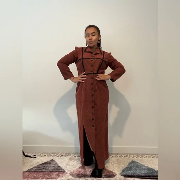 Julian Taylor Terracotta Long Sleeve Dress with Black Accents - Picture 8 of 10